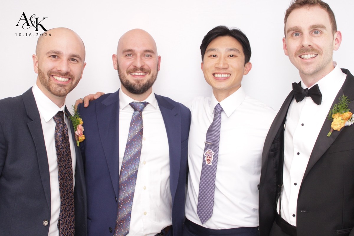 Wedding guests posing at a Party Pixel photo booth